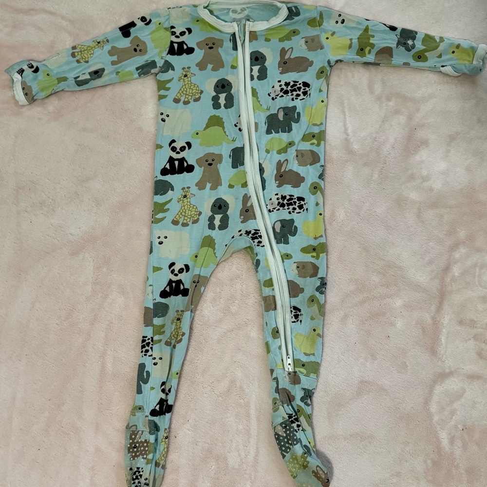 Kickee Pants Blue and Green Footies with Playful Animal Print